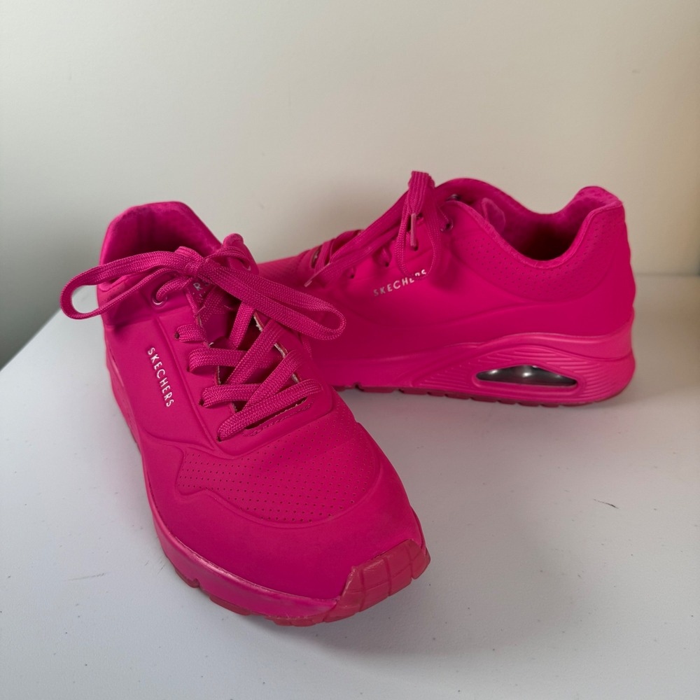 Skechers Uno Stand On Air Lace Up Tennis Shoes Sneakers 9.5 Hot Pink Air Cooled
